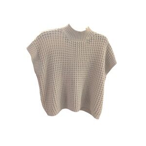 Beige Mock Neck Sleeveless Sweater Vest Size M Tan Waffle‎ Knit Cabincore Cozy